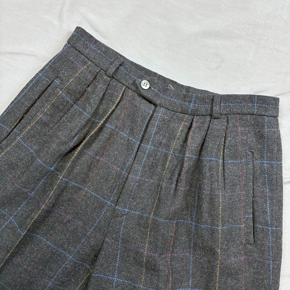 Womens VTG Wool Blend Trousers Gray Plaid Size 12 David Brooks Ltd USA Slacks